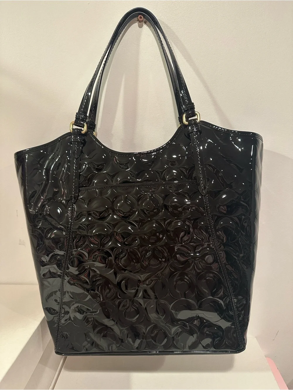 Coach Black Patent Leather Hobo Tote with Signature Embossing